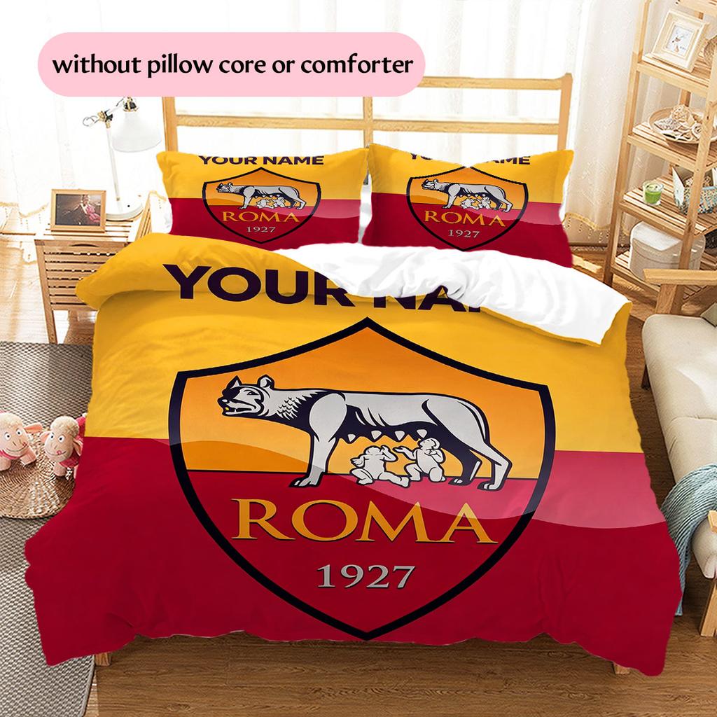 Nome Personalizzato, Fantasia AS Roma Biancheria da Letto Decorazione Casa Regalo di Compleanno ( 1 copripiumino + 2 federe, senza imbottitura),merchandising per fan.