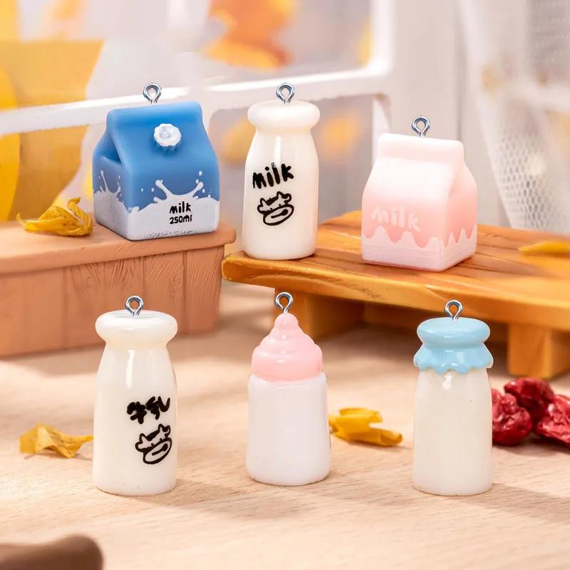 6Pcs Mini Milk Bottle Resin Charms Ornament for Jewelry Making DIY Earring Necklace Bracelet Handmade Decoration Accessories