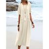 New Women's Cotton Pocket Casual Solid Color Short Sleeved Dress