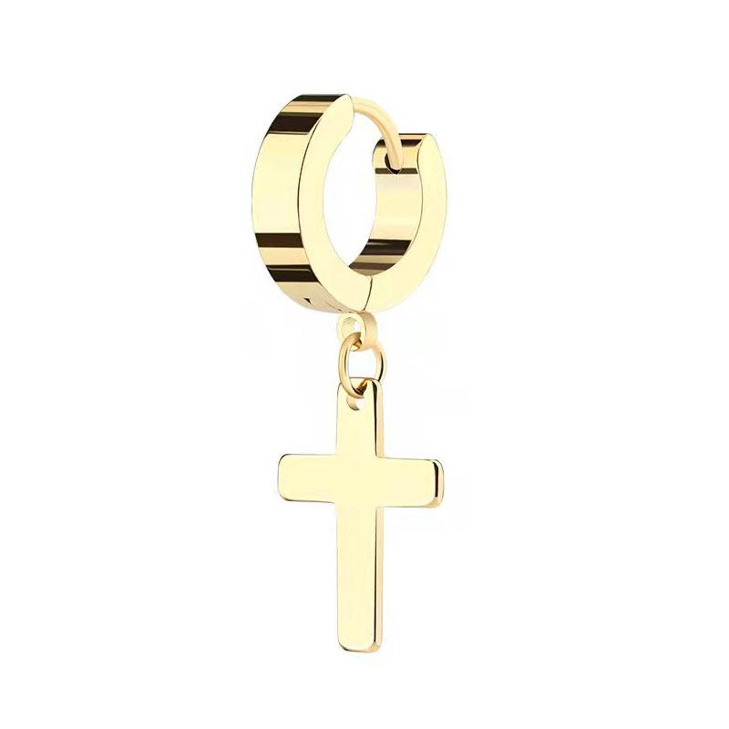 Boucles d'oreilles croix en acier inoxydable élégantes, boucles d'oreilles, clips d'oreilles double face sans piercings