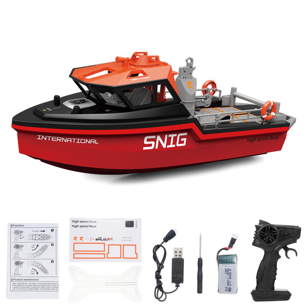Remote Control Boat, 2.4GHz Rescue Ship with Brushless Motor Low Battery Alarm for Pools and Lakes, Mini Electric Toy