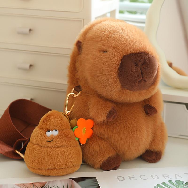 Cute Fluffy Plush Capybara Shoulder Bag Stuffed Poop Persimmon  Capibaras Animals Crossbody Bags Gift For Girl School Present