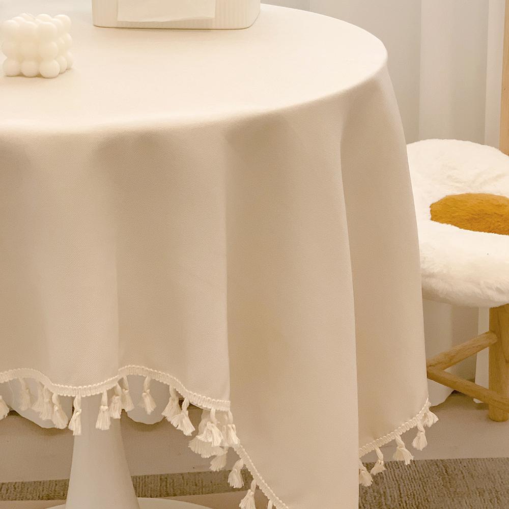 Beige Round Tablecloth Wrinkle Resistant Washable Polyester Table Cloth for Kitchen Dinning Tabletop Decoration, Rustic Outdoor