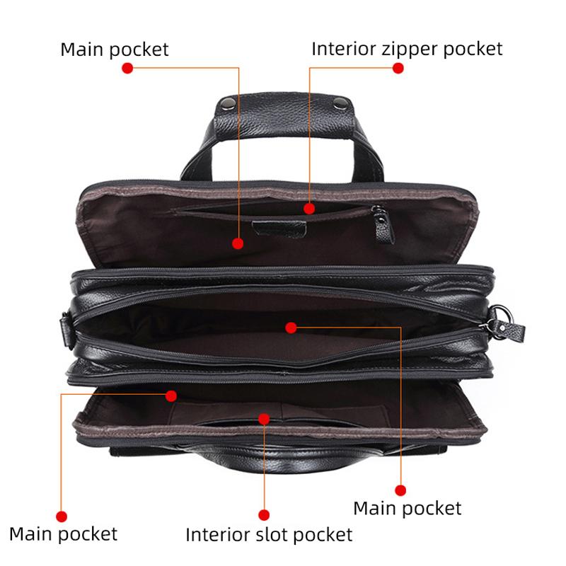 Genuine Leather Bag Leather Men's Bag, Business Briefcase, Retro Men's Messenger Handbag, 15.6-inch Leather Computer Bag