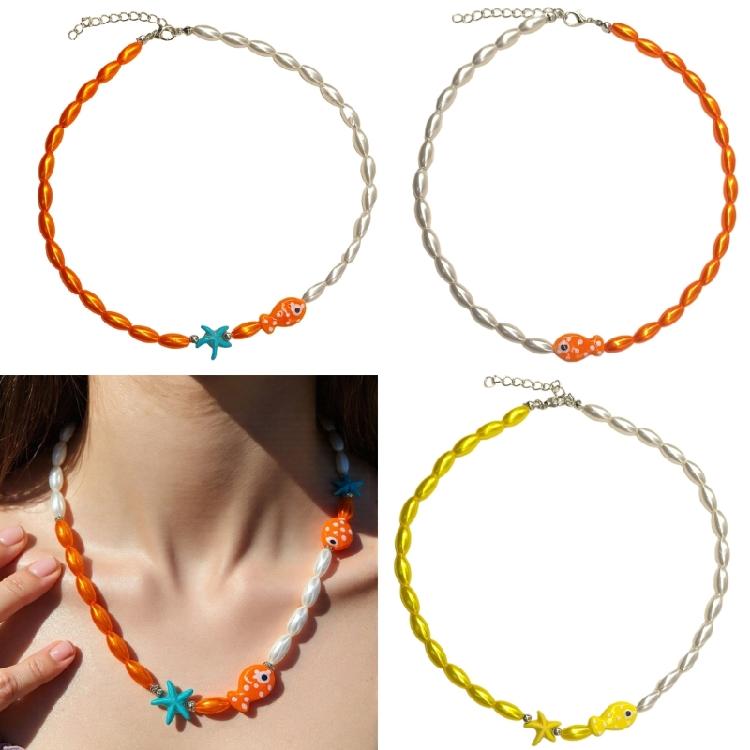 Playful Clownfish Pendant On A Delicate Beaded Chain Stylish Clownfish Necklace on Wax Rope Delicate Neckchain Jewelry