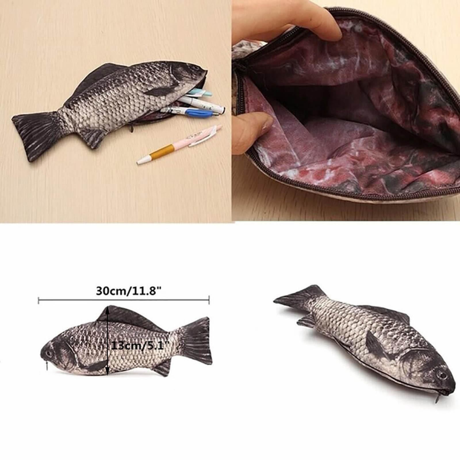 

Simulated Fish-Shaped Spoof Pen Case Realistic Fish Shape Make-Up Pouch Pen Pencil Case With Zipper Back To School Pencil Pouch чорний