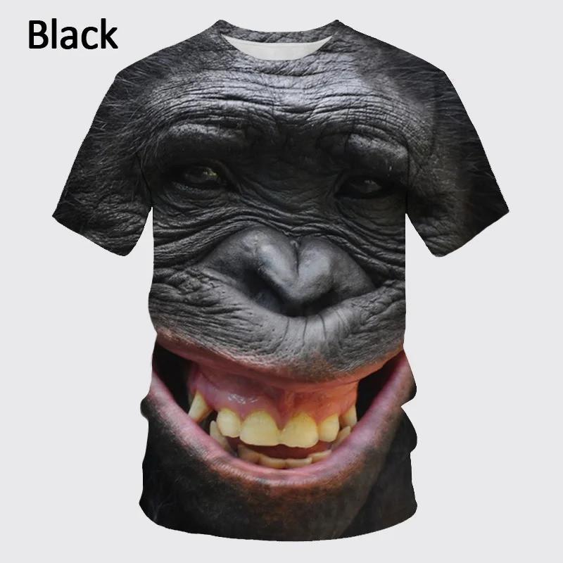 Sommer Neu Gorilla Affe Druck 3D Herren Lustiges Freizeit T-Shirt Trendiges Rundhals Oberteil