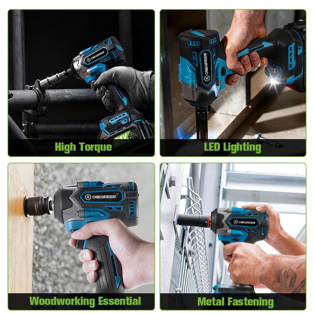 ONEGREEN Brushless 1000N.M Electric Impact Wrench 1/2" Cordless Drill Screwdriver Car Repair Power Tool For Makita Battery Pin