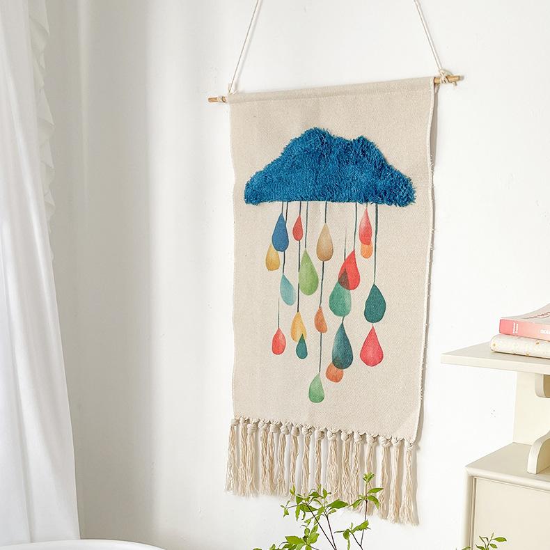 Indian Hand-woven Homestay Fringed Tapestry Decoration Nordic Meter Box Hanging Fabric Background Cloth Bedroom Hanging Cloth