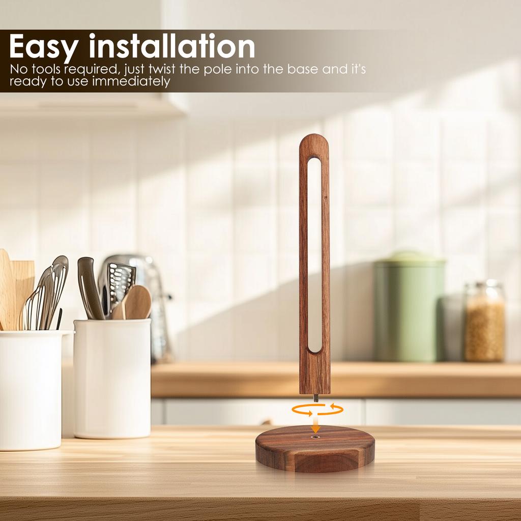 Wooden Paper Towel Holder Standing Kitchen Paper Roll Holder with Non Slip Foam Pad Bathroom Countertop Roll Paper Storage Rack