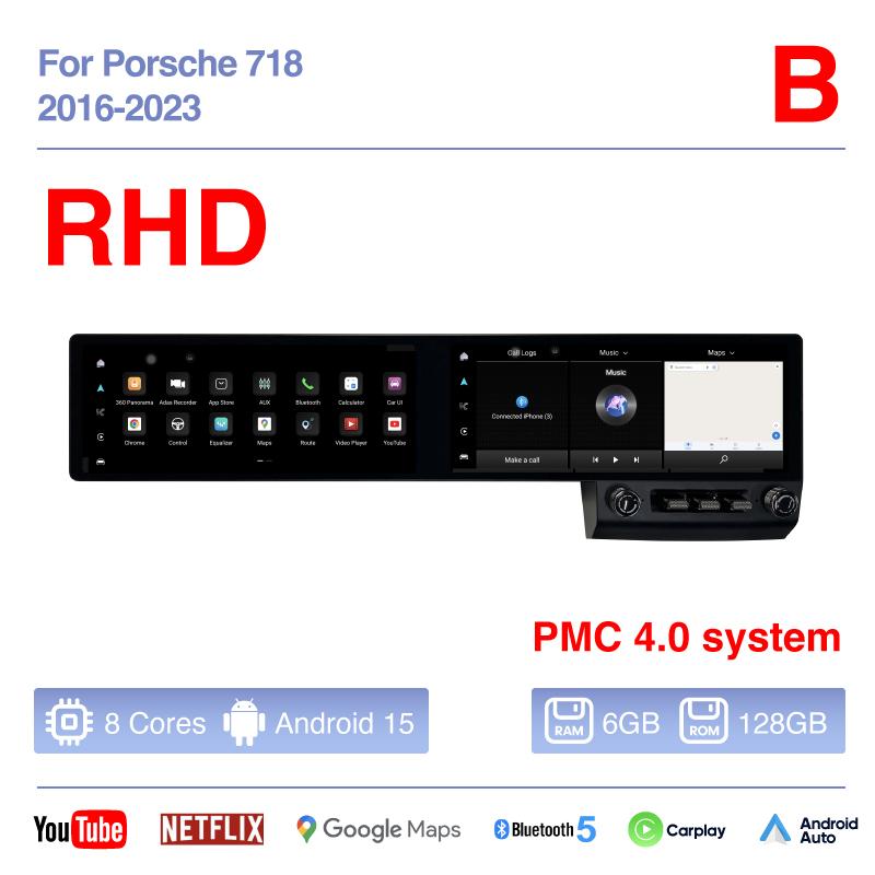 12.3Inch Dual screen Android 15 For Porsche 718 Boxster 2016-2025 Car Multimedia 360 Player GPS Navigation Radio Carplay 4G Auto