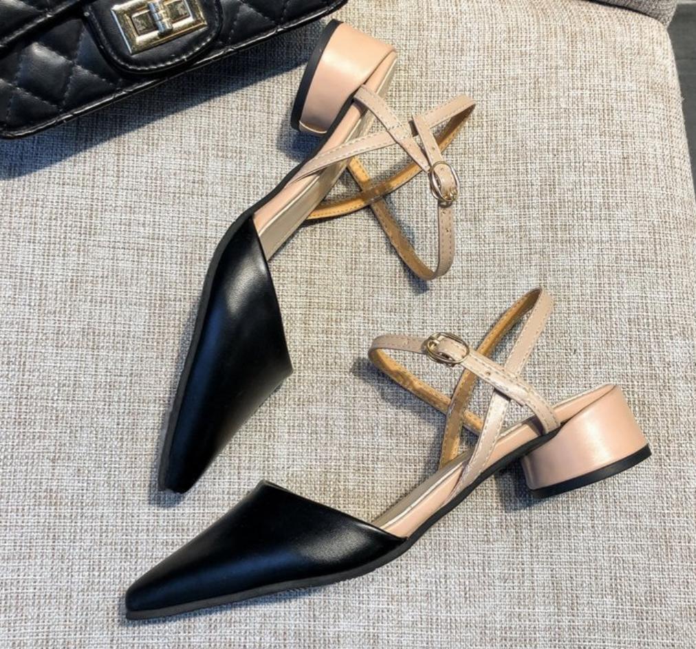 Women's New sandal 2026 Spring Summer Fashion Pointed Toe Headband Middle High Heel Shoes Women Style Rubber Leather Sandal