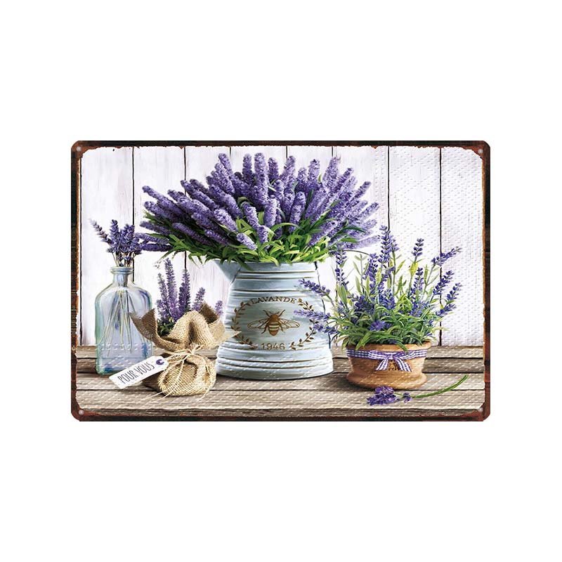 Garden Lavender Metal Plate Purple Flower Farmhouse Tin Signs Plaque Wall Art Home Garden Vintage Decor