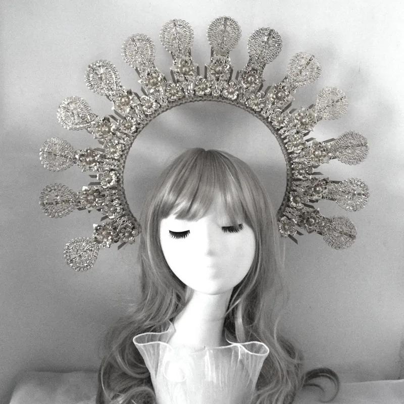 Diadema KC Halo Lolita Gotica Fatto a Mano Fascia Corona Dea del Sole Retrò Accessori per Capelli