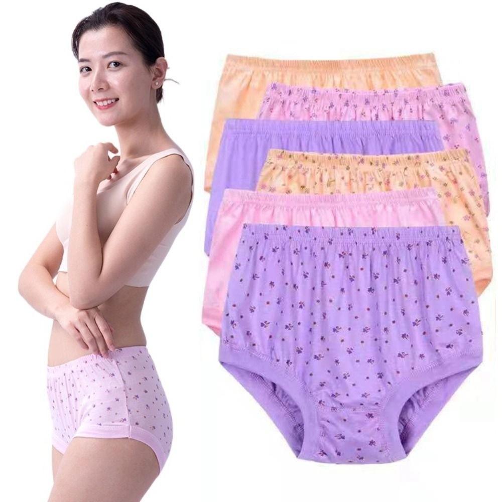 5PCS High Waist Elderly Plus Size Briefs Breathable Women Underwear Flower Cotton Panties Gifts