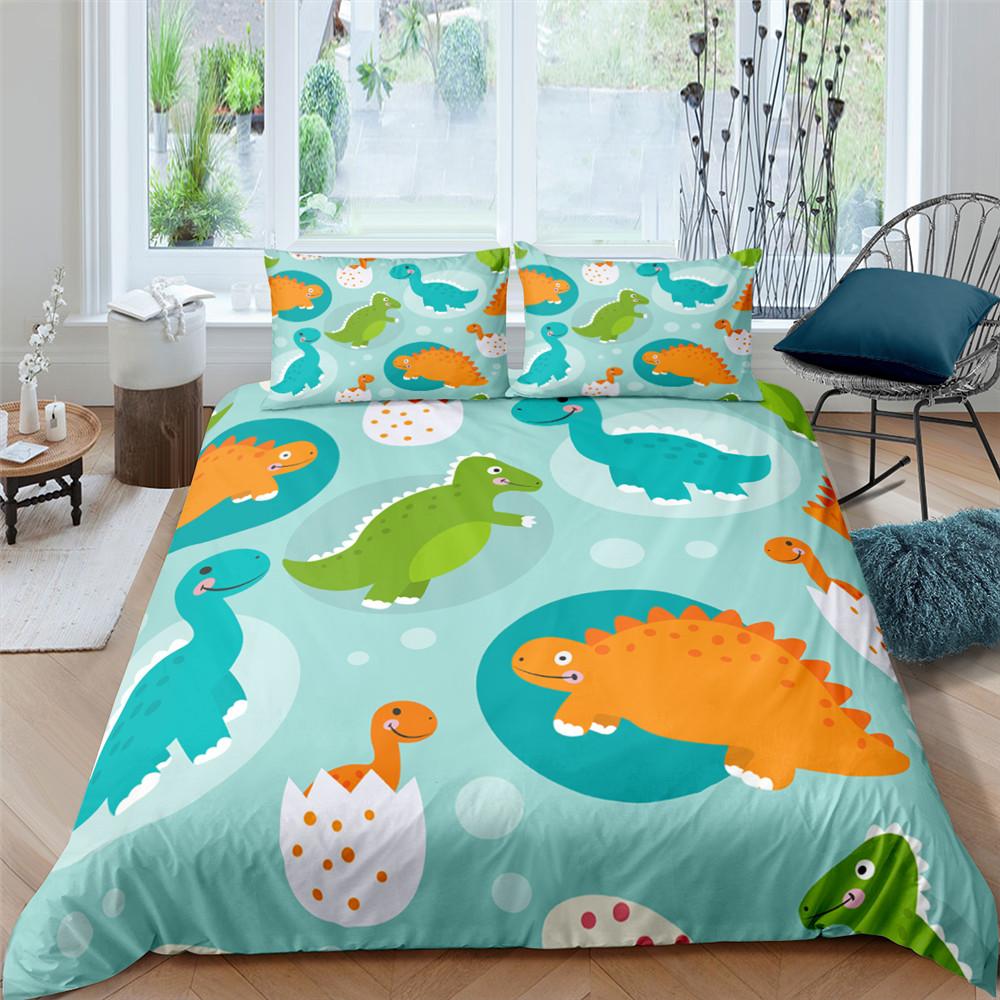 Cartoon Dinosaur Print Duvet Cover For Kids Girls Boys With Pillowcases Double Queen King Size 2/3 Pcs Polyester Quilt Cover