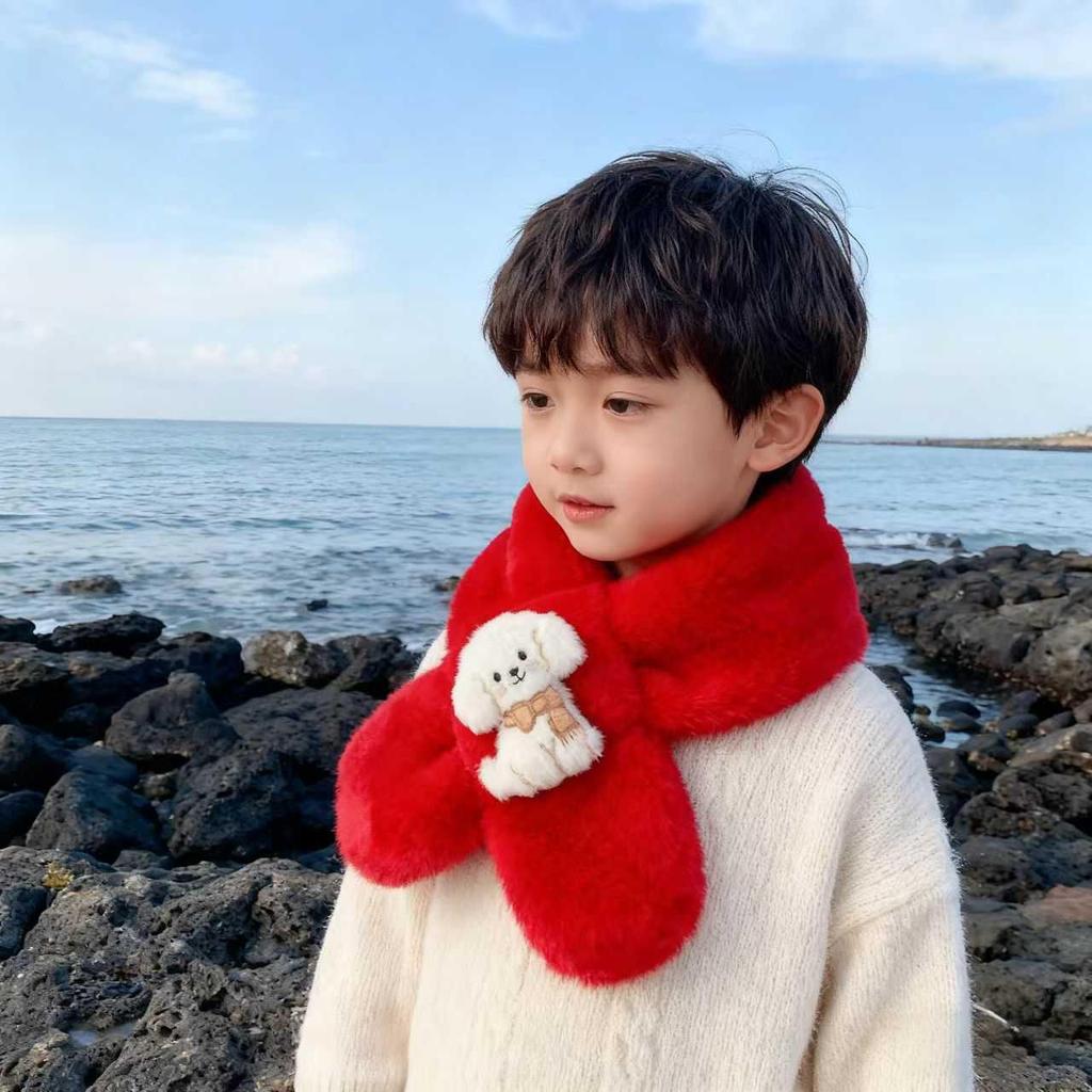 Korean Style Cute Cartoon Plush Scarf for Small Dogs and Children - Warm Winter Neck Gaiter for Girls