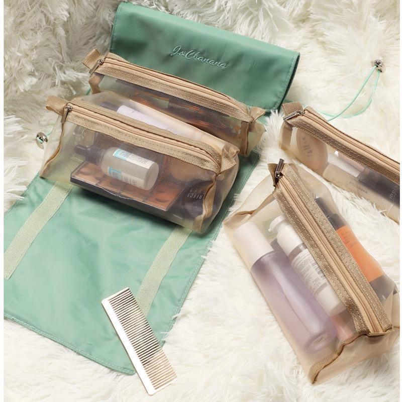 1Pc Portable Waterproof Hanging Cosmetic Bag - Large Capacity 4-in-1 Travel Toiletry Organizer