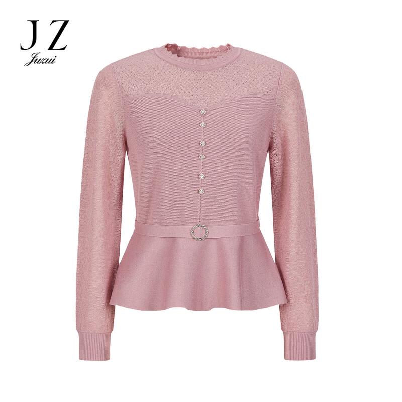 JUZUI Women s Elegant Wool Blend Knitted Sweater with Waist Cinch