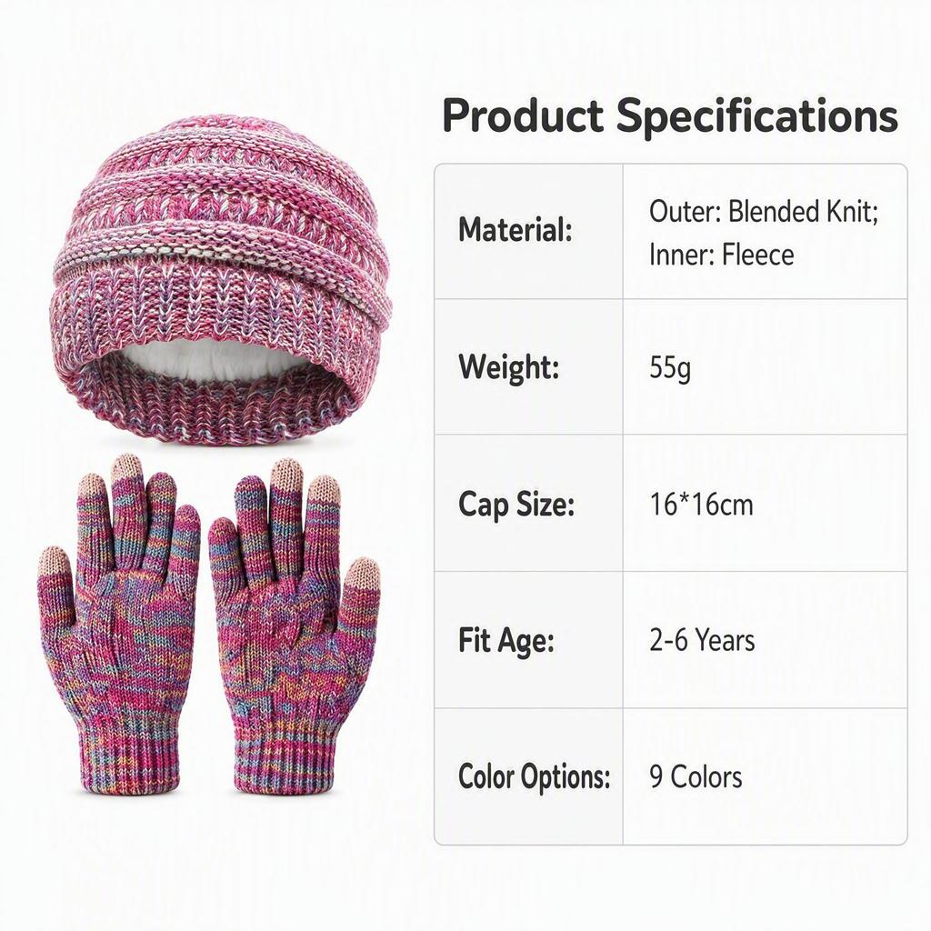 Kinderen Winter Warm Gebreide Set Pompon Muts Sjaal Handschoenen 3-Delige Set Of Enkele Muts Winddicht Oorbescherming Voor Jongens Meisjes Koud Weer Buiten