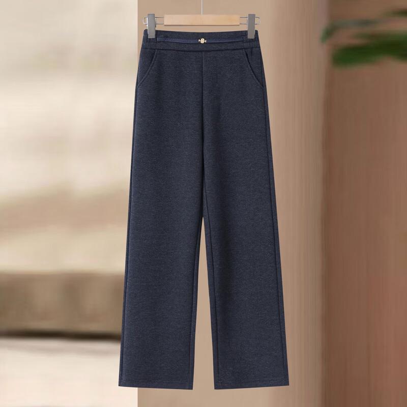LangSha Women's Fleece-Lined High-Waist Straight-Leg Trousers