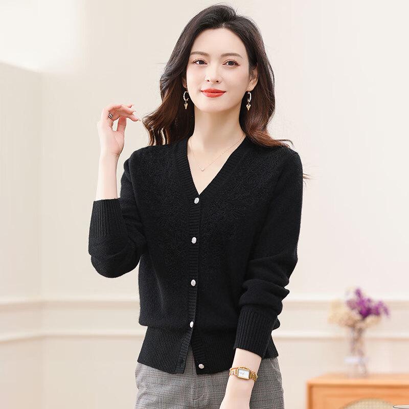 Fengmao Women's 100% Pure Wool V-neck Cardigan