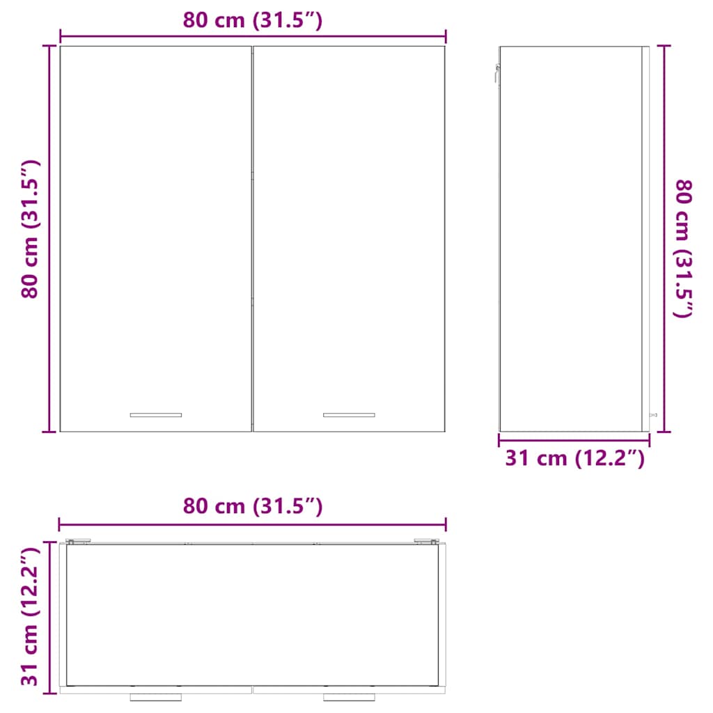 Hanging Cabinet Black Oak Look 80 X 31 X 80 Cm Particleboard