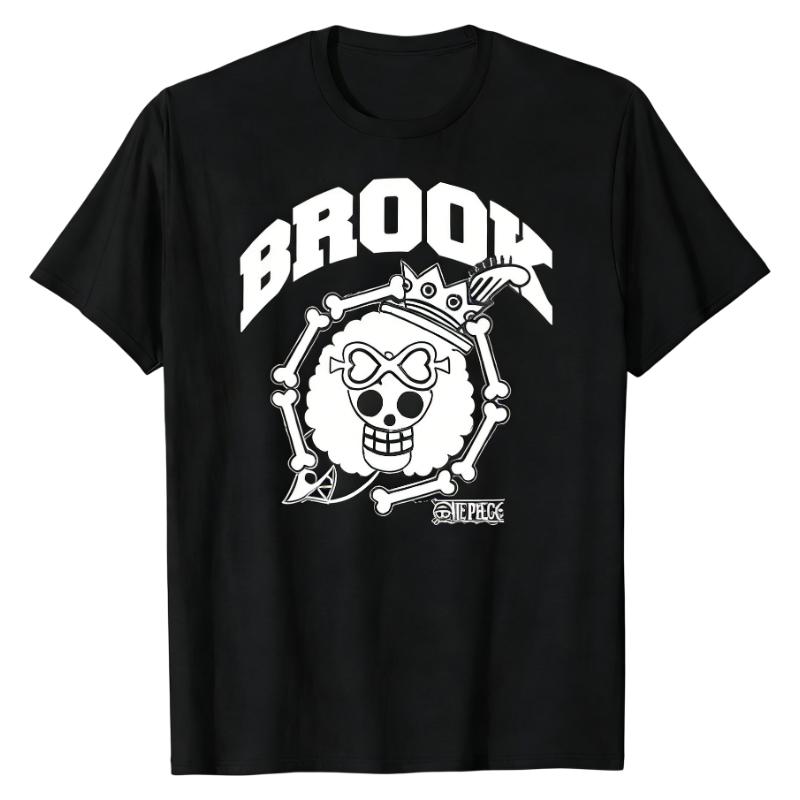 

2026 Brook One Piece TShirt Skeleton Musician Character Print 100 Cotton Crew Neck Trendy Casual Fashion Street Tops S