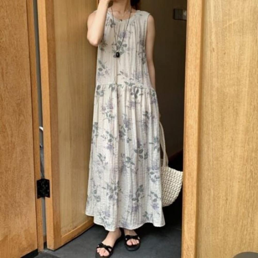 Rellawear Women Chen Plool Flower Sleeveless Dress Rhy31