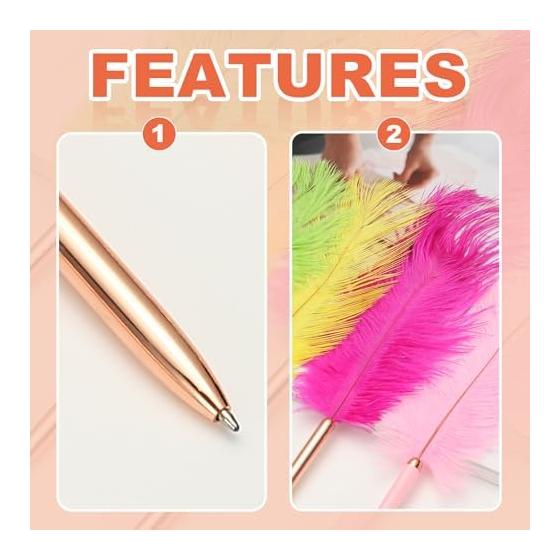 PATIKIL 1.0mm Feather Ballpoint Pens Wholesale, 2 Pcs Black Ink Vintage Plated Rod Quill Writing Pens for Office Wedding Guest Signatures, Style 1