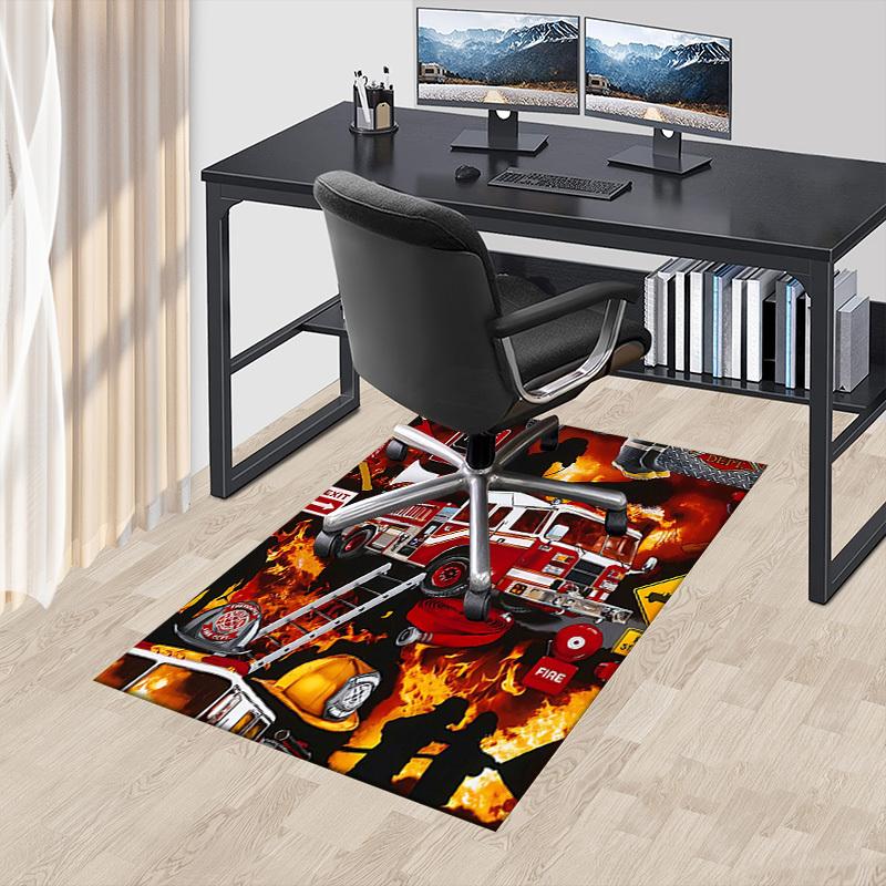 1PC Firefighter Firetruck Non-Slip Floor Carpet Compatible for Office&Living Room&Bedroom&Dining room - Flat- Soft & Pattern, Vibrant Colors-W248