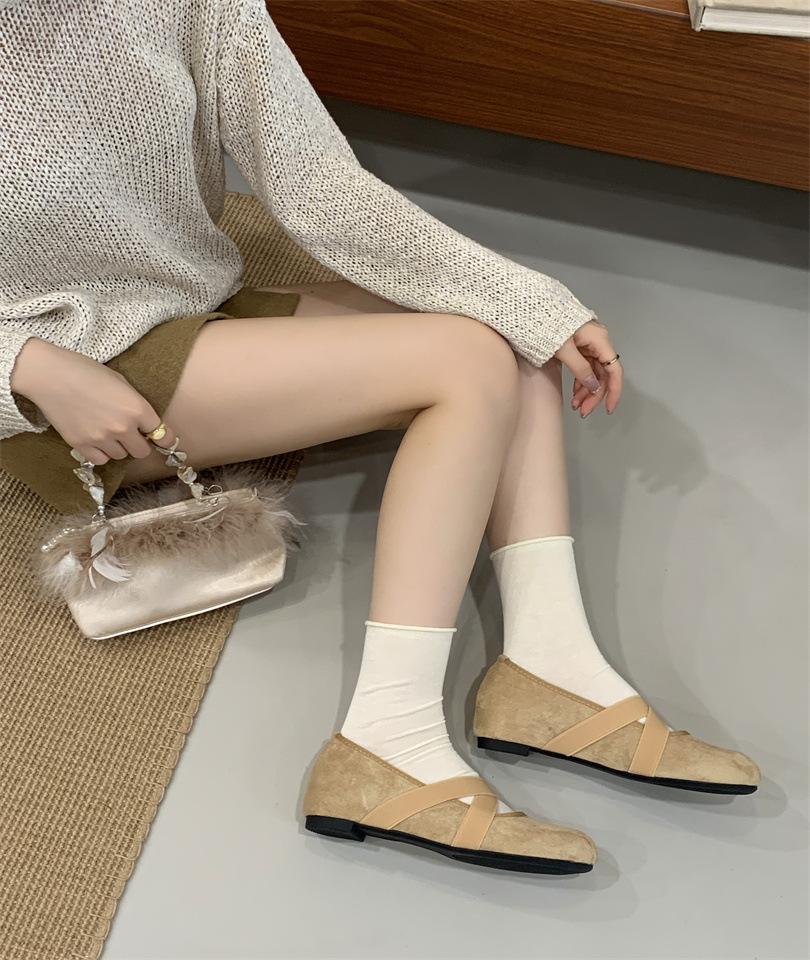 Flat-bottomed Ballet Shoes Female Retro Suede Single Shoes with Skirt French Fairy Style Mary Jane Women's Shoes