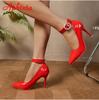 Fashion Aphixta Luxury Pearl Metal Belt Buckle 10cm Stiletto Heels Pumps Women Banquet Shoes Strap Pimp Pointed Toe Size 35-50