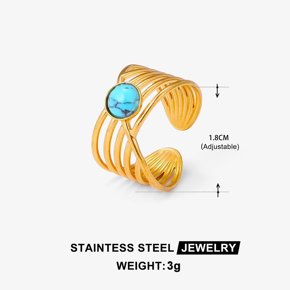 Boho Mehrfarbiger Türkis Edelstahl Offener Ring, Umweltfreundlich & Lichtecht, Schlichtes Titanstahl Design für Damen