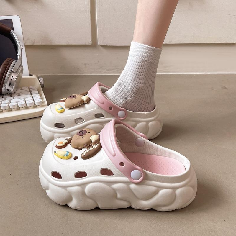 Hole shoes women's summer outer wear new indoor home non-slip muffin thick sole heightening bag head half slippers