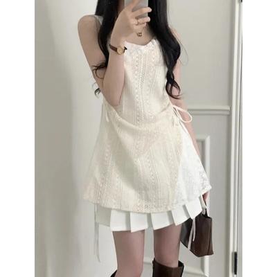 Summer Elegant New One Piece Dress Women Chic French Lace Sling Shirt Stacked Female Korean Fashion Inner Wear Base Short Dress