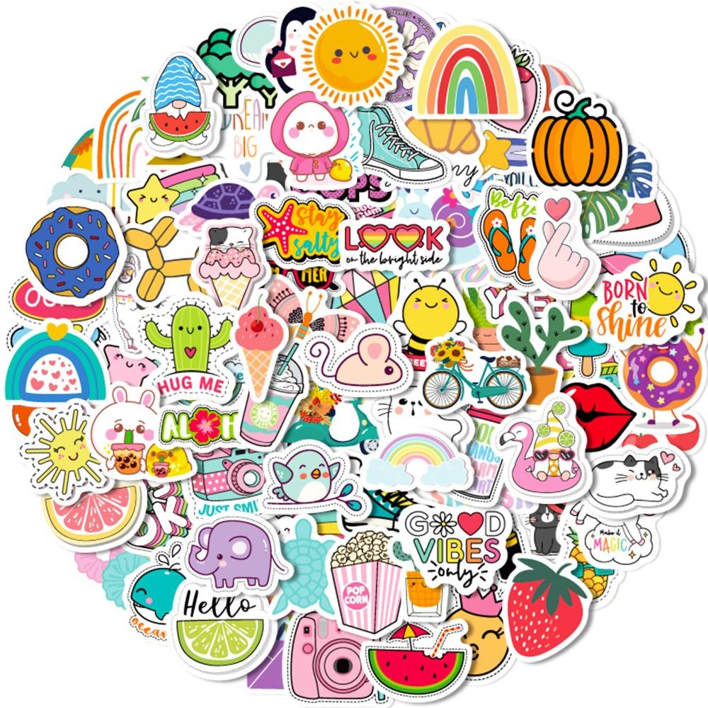 Cute 100Pcs Kawaii Cute Sticker Vsco Live Aesthetics For Kid Vibrant Multi-Colored Sticker Diy Laptops Water Bottles Phones Decorative Stickers