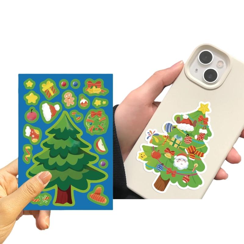 Zestaw 24 Naklejek Choinka Wzór Puzzle Tabletek PVC Naklejki Dekoracje Świąteczne