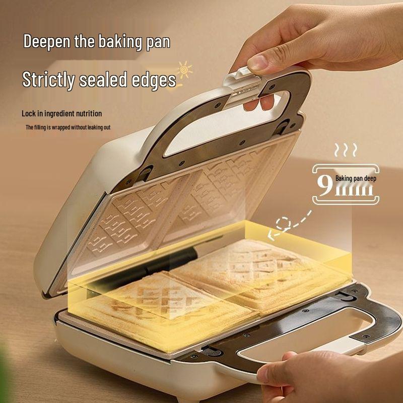 Multi-Functional Double-Disc Breakfast & Waffle Maker with Replaceable Baking Plates