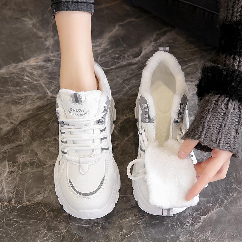 Thick-soled leather cotton shoes, winter velvet thickened dad shoes, small warm sneakers