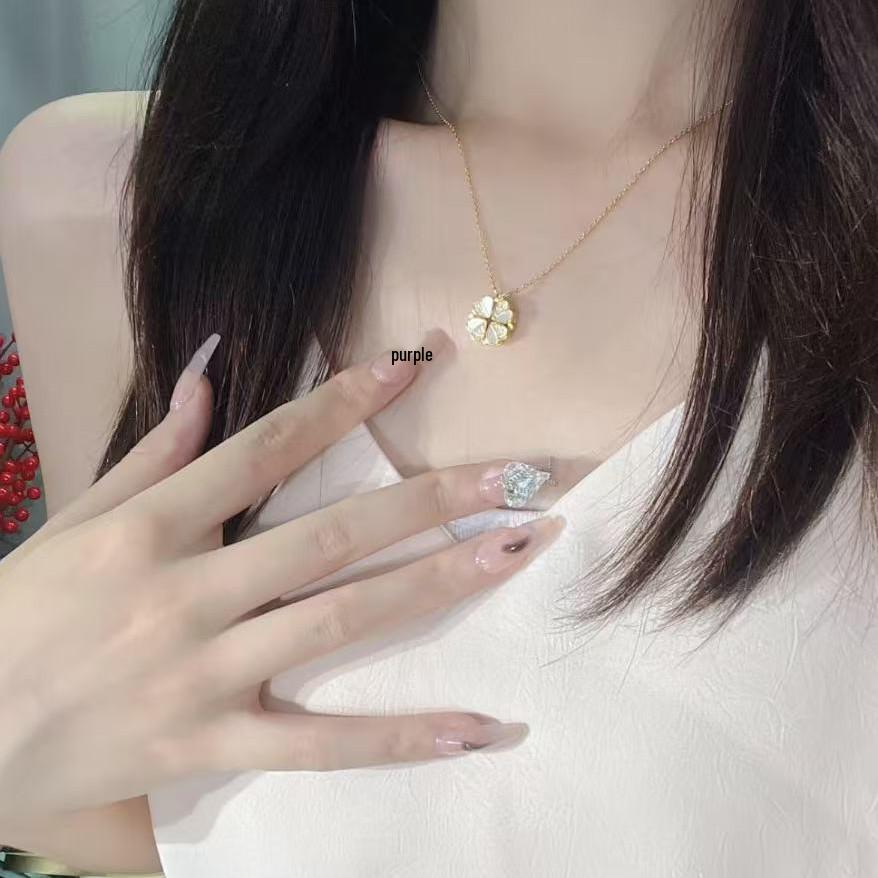 S925 Sterling Silver Heart Clover Shell Necklace: Versatile Magnetic Pendant for Women