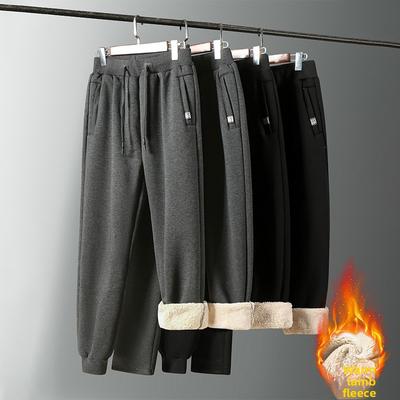 Men's Fleece-Lined Winter Thermal Trousers Thickened Straight-Leg Long Pants Outerwear Cotton-Lined Trousers Men's Sports Sweatpants