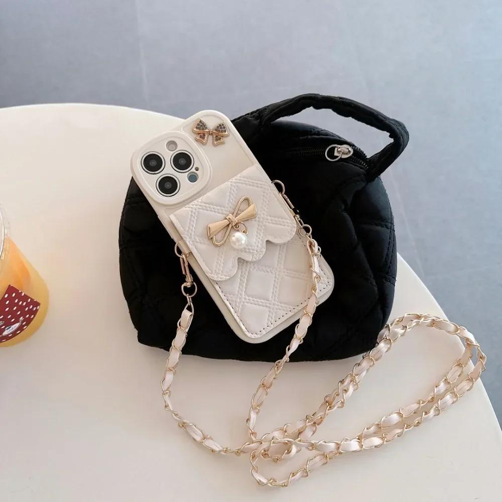 3D Bowknot Crossbody Wallet Phone Case For iPhone 16 15 14 Plus 13 12 11 XS XR X 7 8 Pro Max Plus SE with Card Holder Lanyard
