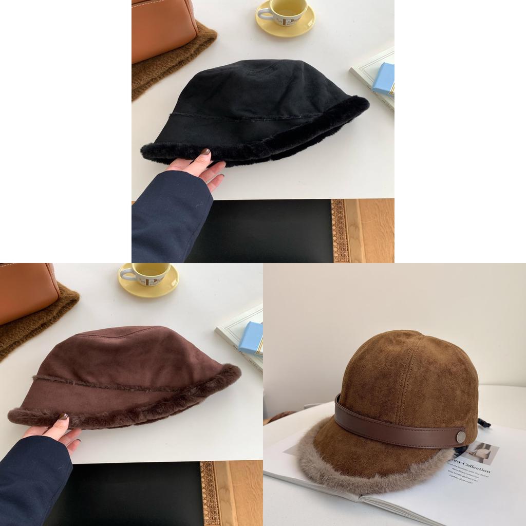Winter Faux Suede Bucket Hat With Ear Flap For Women Warm Fashion Accessory