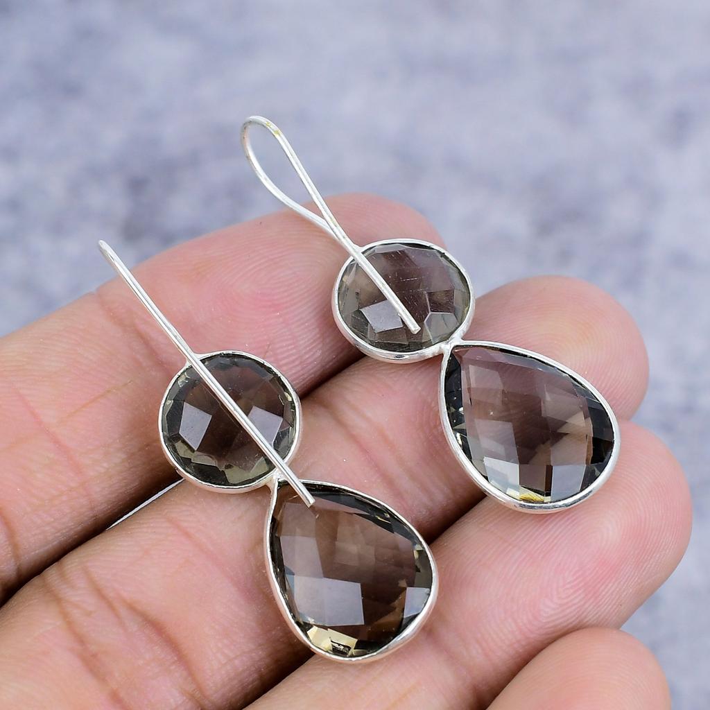 Smoky Topaz Gemstone Handmade 925 Sterling Silver Jewelry Earring 1.77" M-2623