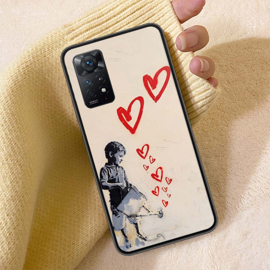 Street Art Banksy Graffiti Phone Case For Redmi 13C 14C Note 14 13 Pro Plus 5G Clear Capa 12 12C 10A 10C 10 9A 9C 9T 9 8 Pro Cov