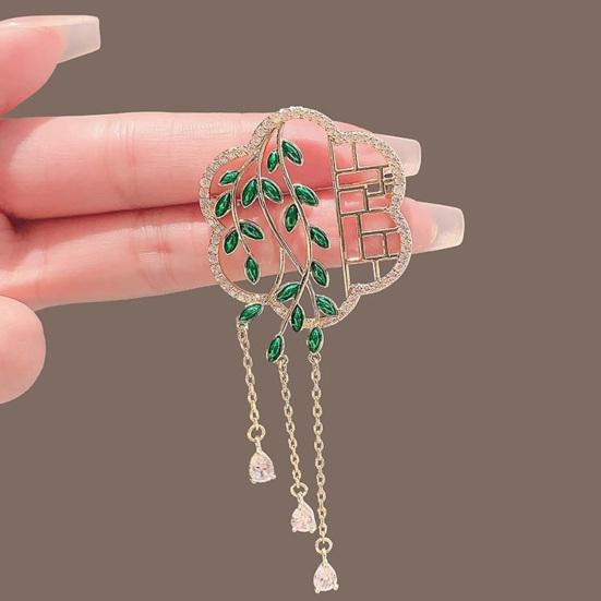 Brooch Chinese-Style Salix Leaf Round Fan Lapel Pin Sweaters Collars Hats Bags Coats Scarves Badge Outfit Accessory