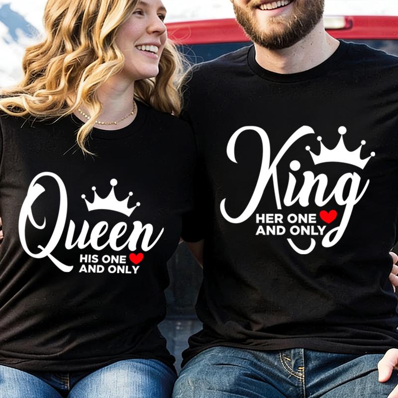 King Queen Hisher One And Only Print T Shirt Valentines Day Gifts Shirts Unisex Unisex King Queen Crown Couple Matching Tshirts