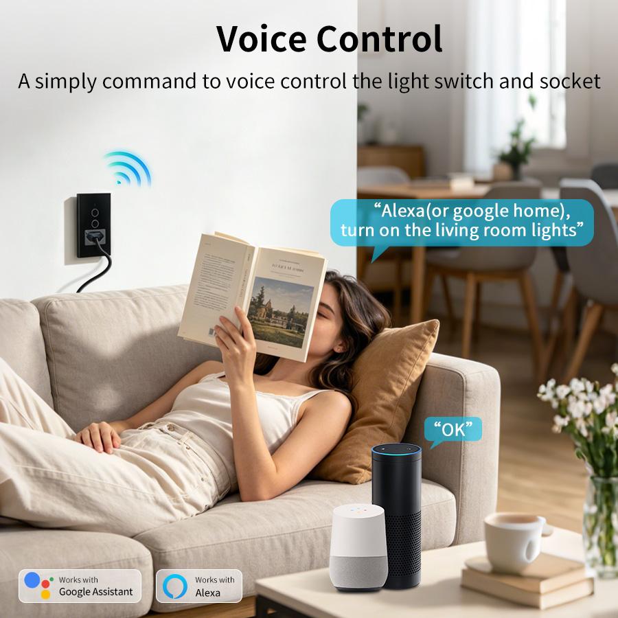 Tuya WiFi Smart Light Switch with Socket Brazil Standard Wall Touch Switches 10A Smart Plug Outlet Work With Alexa Google Home