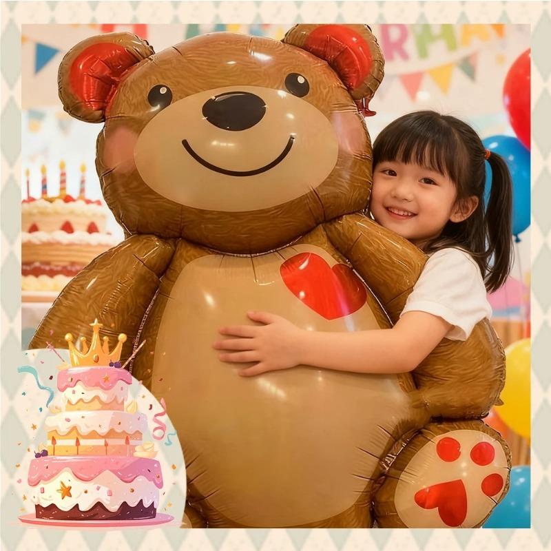 1/3pcs Large 3D Bear Aluminum Balloon, for Birthday Wedding Valentine's Day, Big Animal Theme Party Photo Background Decor